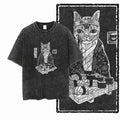 Sushi Cat Chef Acid Wash T-Shirt | Japanese Kimono Cat Sushi Master Graphic Tee | Vintage Streetwear Unisex