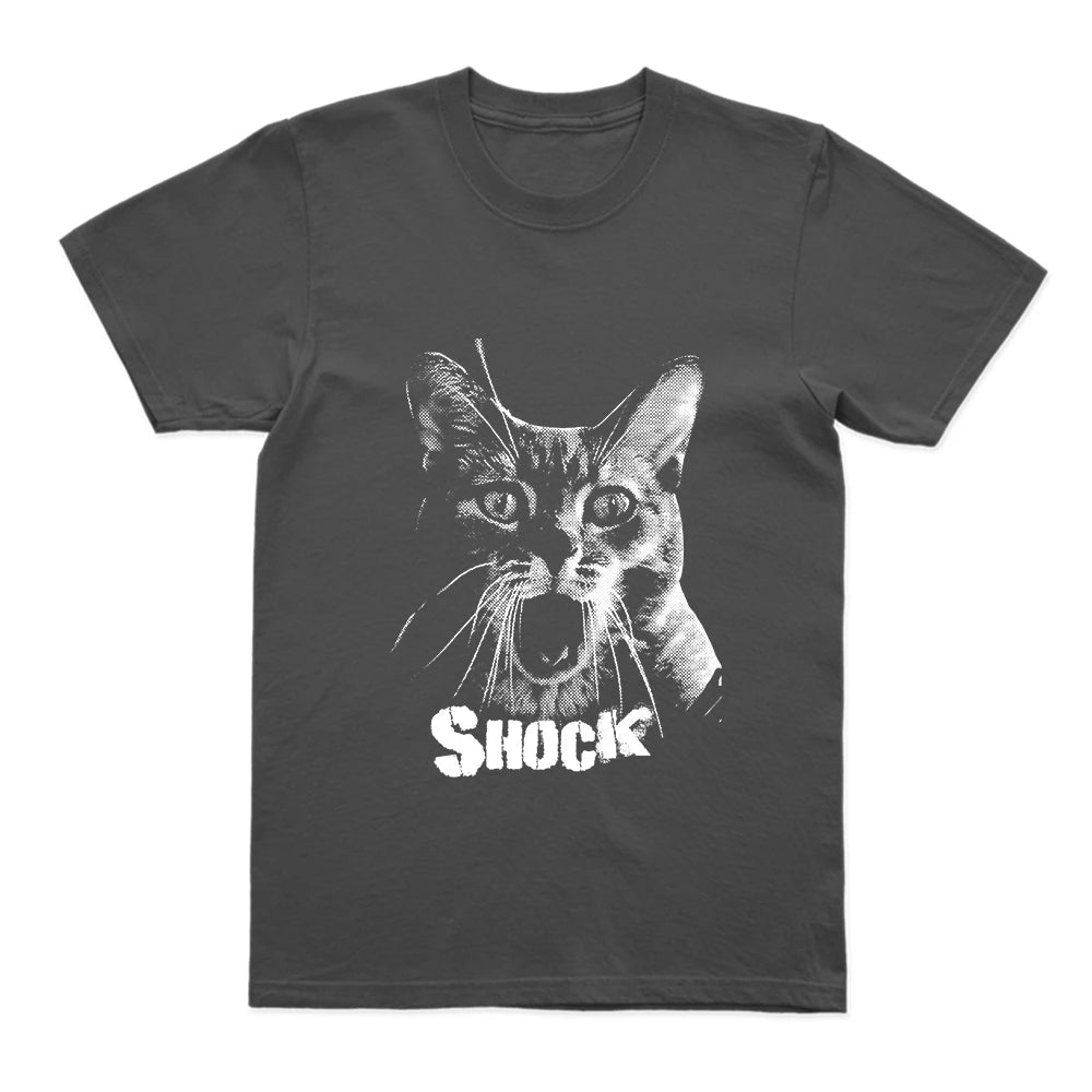 Shocked Cat Graphic T-Shirt | Funny "SHOCK" Cat Meme Tee | 100% Cotton Unisex