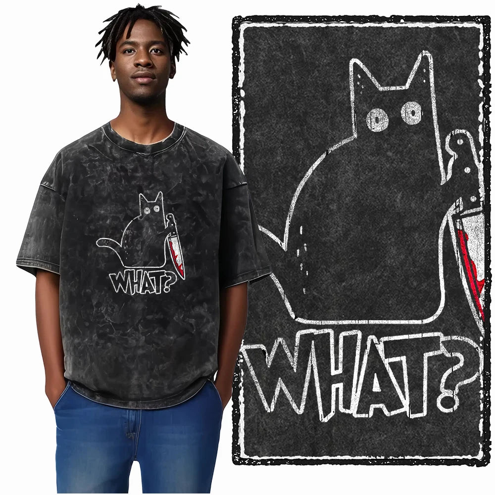 WHAT? Acid Wash Cat T-Shirt | Funny Cat Graphic Tee