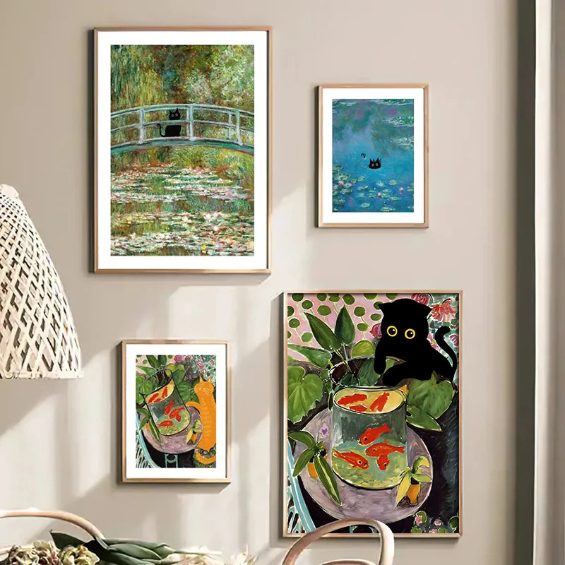 Masters & Cats Fine Art Canvas Print II | Matisse Monet Van Gogh Inspired