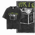 If I Fits I Sits Cat T-Shirt | Funny Cat in a Box Meme Acid Wash Tee | Vintage Unisex