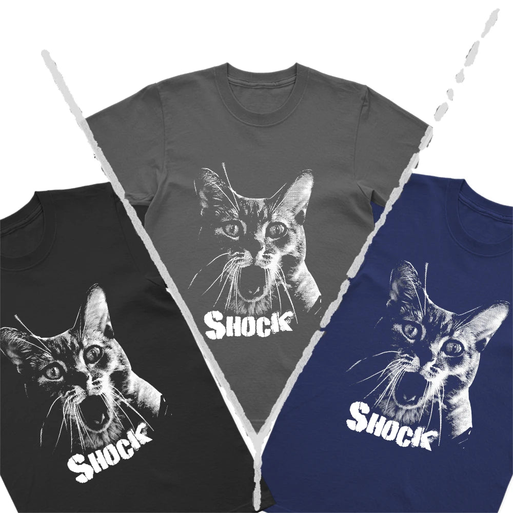 Shocked Cat Graphic T-Shirt | Funny "SHOCK" Cat Meme Tee | 100% Cotton Unisex