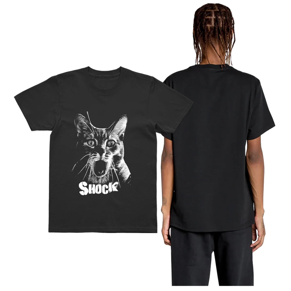 Shocked Cat Graphic T-Shirt | Funny "SHOCK" Cat Meme Tee | 100% Cotton Unisex