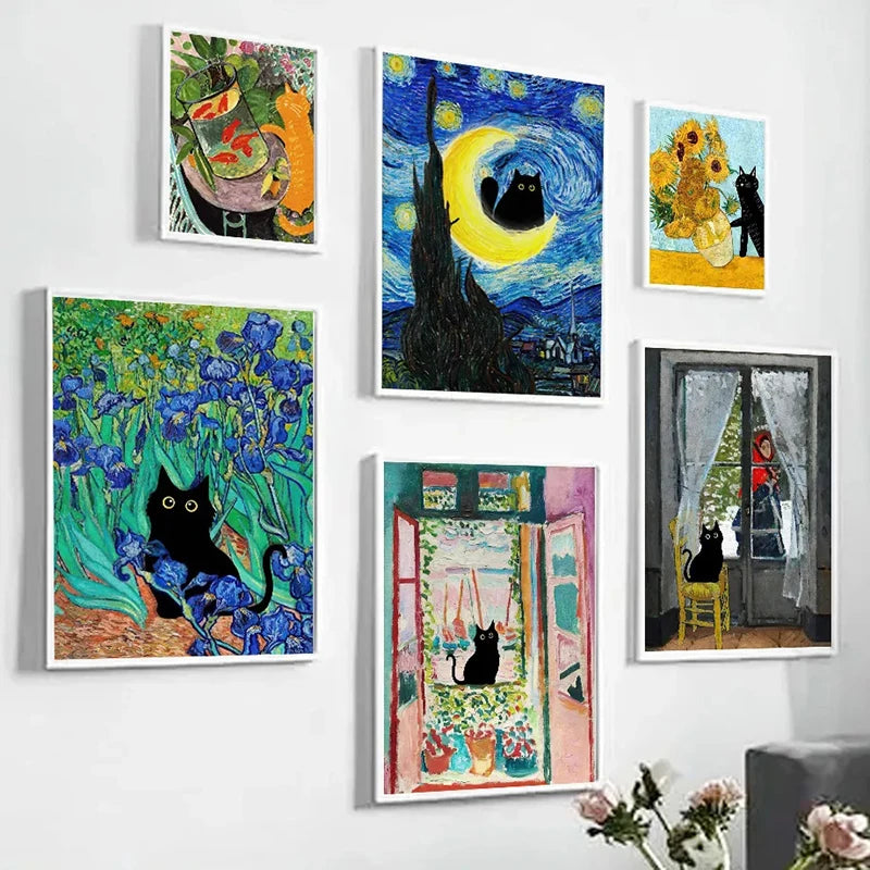 Masters & Cats Fine Art Canvas Print IV | Matisse Monet Van Gogh Inspired