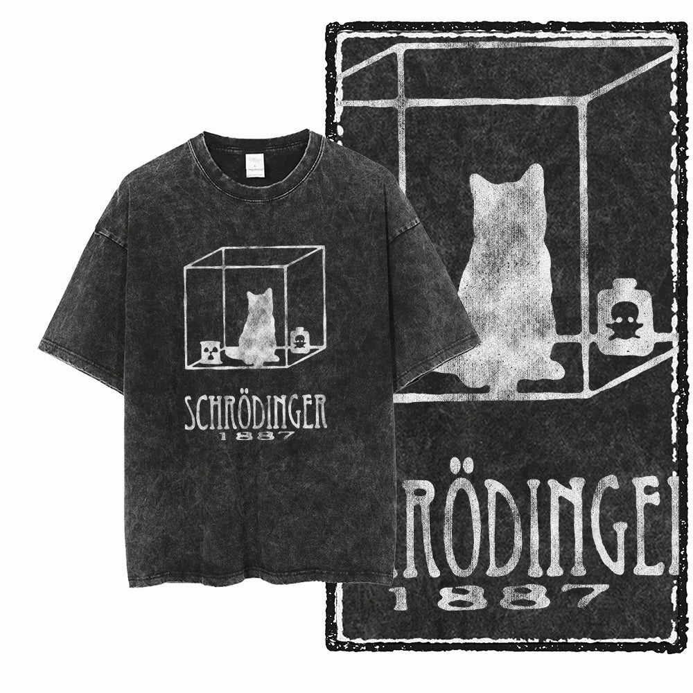 Schrödinger 1887 Cat T-Shirt | Vintage Physics Experiment Acid Wash Tee | Dark Academia Unisex