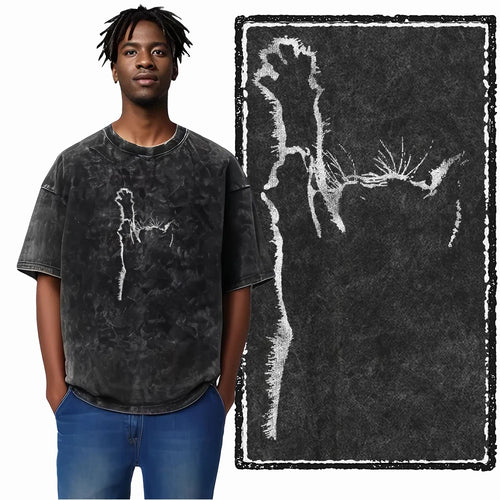 Cat Claw Acid Wash T-Shirt | Minimalist Ghost Cat Paw Reaching Graphic Tee | Dark Vintage Streetwear Unisex