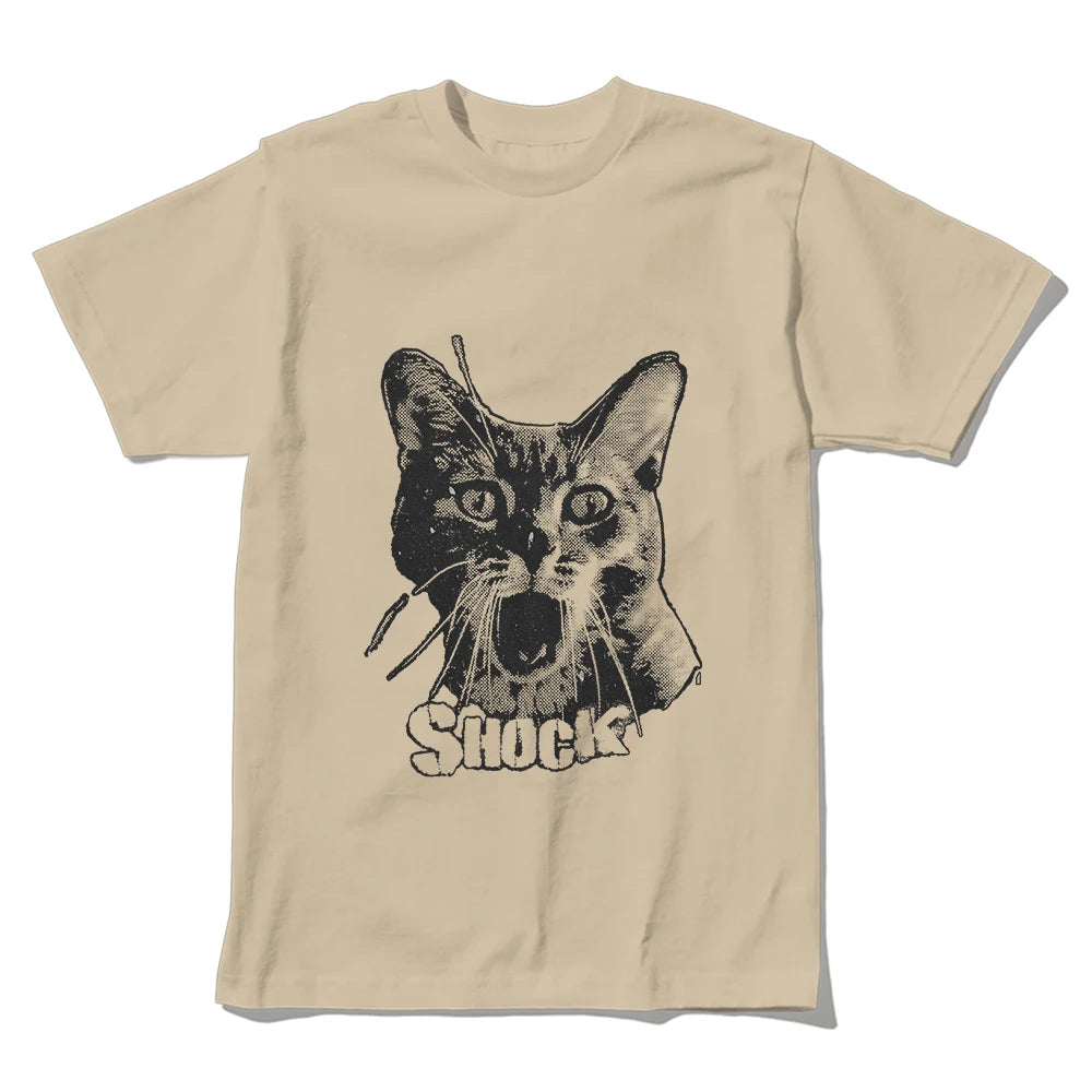Shocked Cat Graphic T-Shirt | Funny "SHOCK" Cat Meme Tee | 100% Cotton Unisex