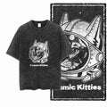 Cosmic Kitties Acid Wash T-Shirt | Astronaut Space Cat Graphic Tee | Vintage Streetwear Unisex