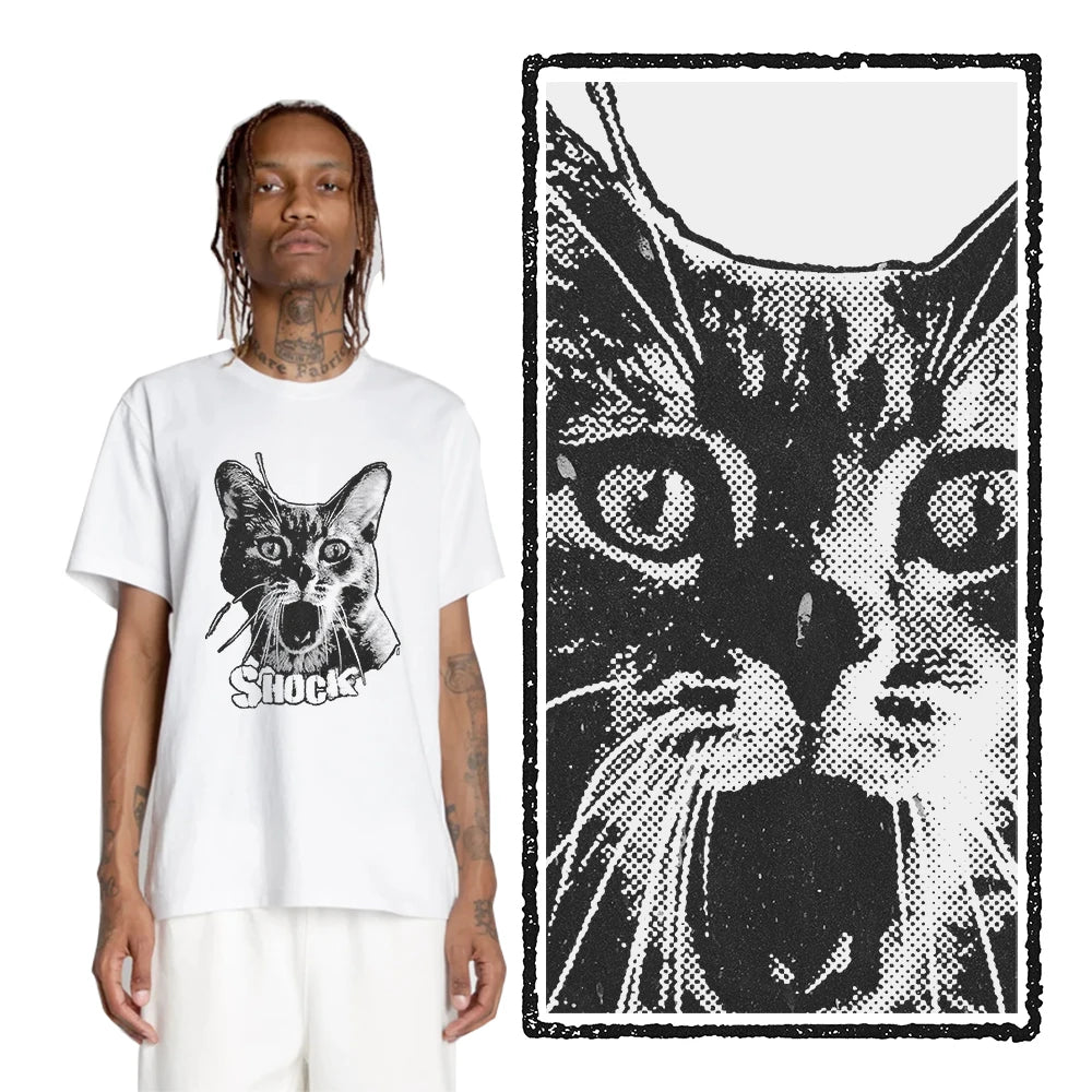 Shocked Cat Graphic T-Shirt | Funny "SHOCK" Cat Meme Tee | 100% Cotton Unisex