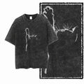 Cat Claw Acid Wash T-Shirt | Minimalist Ghost Cat Paw Reaching Graphic Tee | Dark Vintage Streetwear Unisex