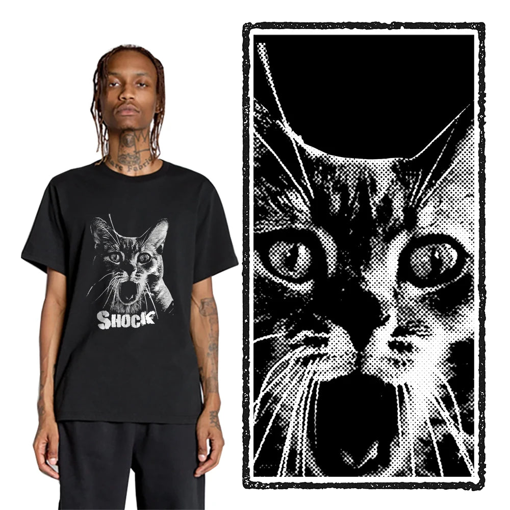Shocked Cat Graphic T-Shirt | Funny "SHOCK" Cat Meme Tee | 100% Cotton Unisex