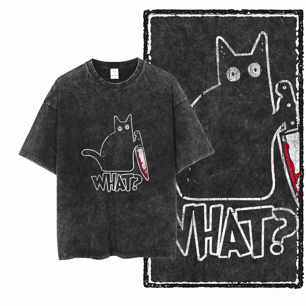 WHAT? Acid Wash Cat T-Shirt | Funny Cat Graphic Tee
