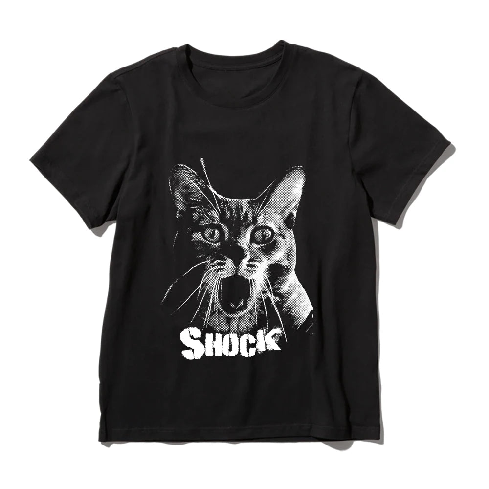 Shocked Cat Graphic T-Shirt | Funny "SHOCK" Cat Meme Tee | 100% Cotton Unisex