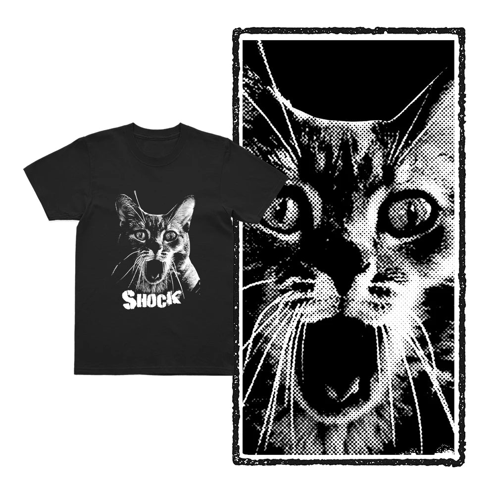 Shocked Cat Graphic T-Shirt | Funny "SHOCK" Cat Meme Tee | 100% Cotton Unisex