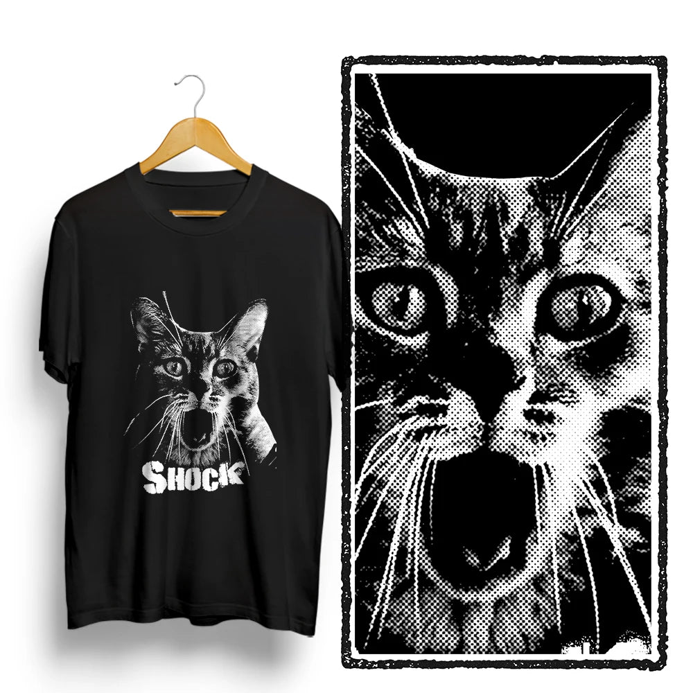 Shocked Cat Graphic T-Shirt | Funny "SHOCK" Cat Meme Tee | 100% Cotton Unisex
