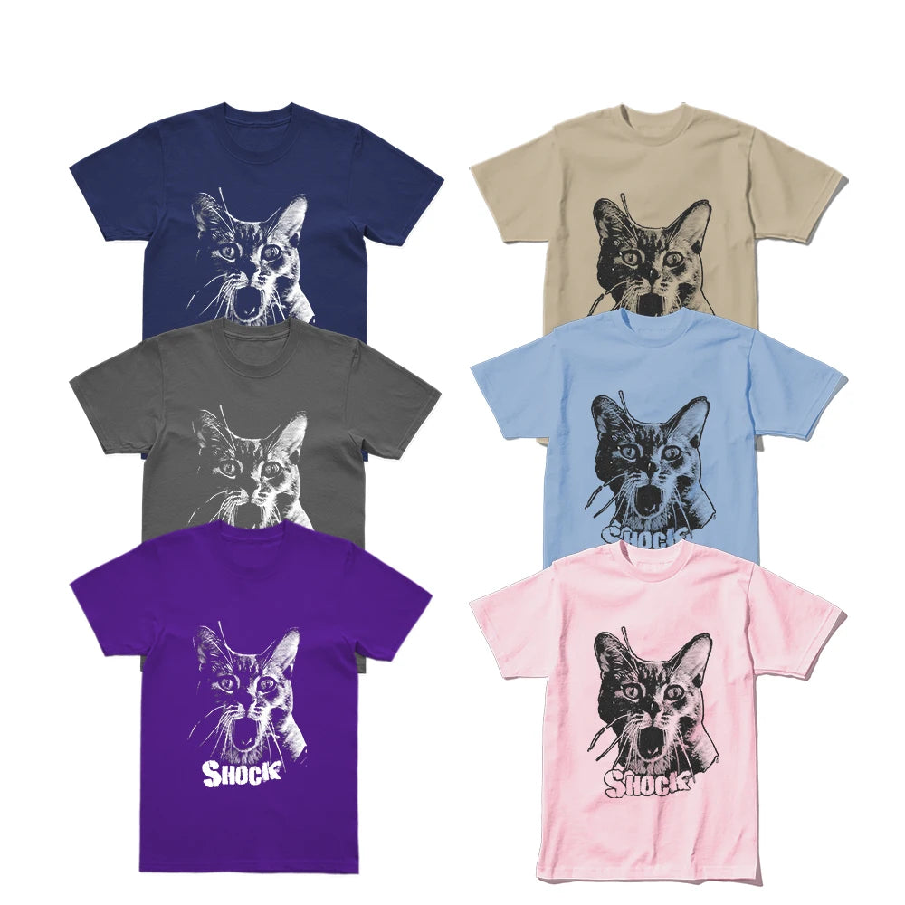 Shocked Cat Graphic T-Shirt | Funny "SHOCK" Cat Meme Tee | 100% Cotton Unisex