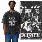 Rockstar Cat Acid Wash T-Shirt | Cat Band on Stage Guitar Drums Graphic Tee | Vintage Rock Unisex