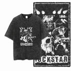 Rockstar Cat Acid Wash T-Shirt | Cat Band on Stage Guitar Drums Graphic Tee | Vintage Rock Unisex