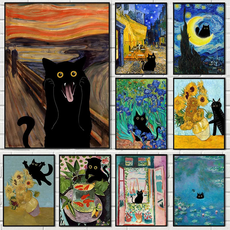 Masters & Cats Fine Art Canvas Print II | Matisse Monet Van Gogh Inspired