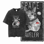 Space Traveler Cat Acid Wash T-Shirt | NASA Astronaut Cat Spacesuit Graphic Tee | Vintage Retro Unisex