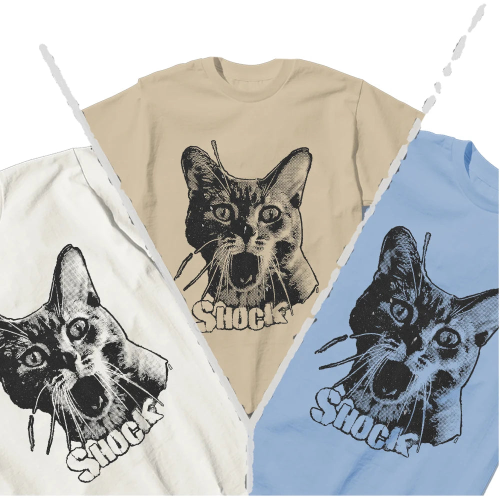 Shocked Cat Graphic T-Shirt | Funny "SHOCK" Cat Meme Tee | 100% Cotton Unisex