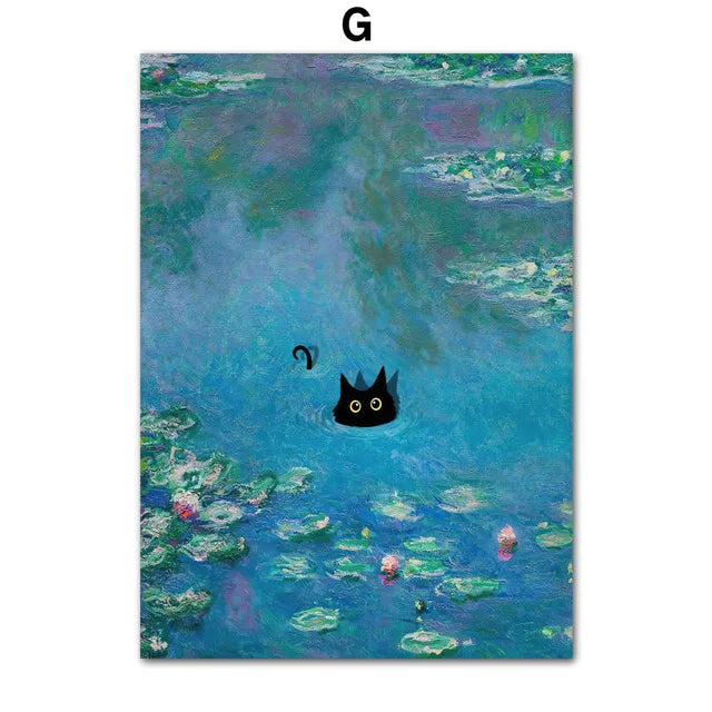 Masters & Cats Fine Art Canvas Print XV | Matisse Monet Van Gogh Inspired