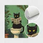 Funny Bathroom Black Cat Wall Art | Set of 3 Canvas Prints | Vintage Cat Toilet Poster