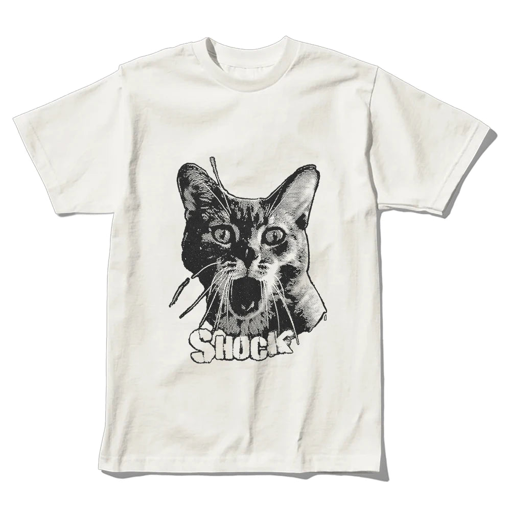 Shocked Cat Graphic T-Shirt | Funny "SHOCK" Cat Meme Tee | 100% Cotton Unisex